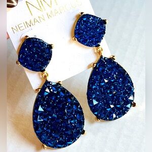 Neiman Marcus blue crystal teardrop earrings